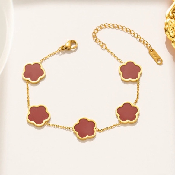 Red Flower Titanium Steel Plating Inlay Shell Set - Picture 4 of 5